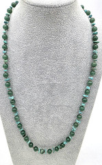 Turquoise Jade Bead Necklace 26 In Earthy Green Gemstone Silver Tone VTG