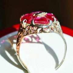 14k white gold ring 2.50ct lab created ruby sz 3.5 antique handmade 2.33gr N3331