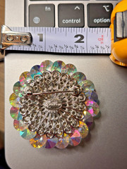 Vintage Signed VENDOME Aurora Borealis AB Rhinestone Dome Brooch Silver Tone