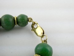 Vintage 14k Yellow Gold and Green Aventurine Bead Strand Bracelet 32.5g 6.25 In