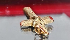 14k yellow gold 1.35″ diamond cut cross charm pendant handmade 2.45gr N3098C