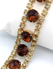 Vintage Cognac Brown Yellow Rhinestone Link Bracelet MCM Glass Crystals 7″