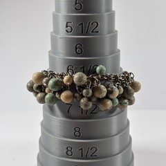 Vintage Multi-Chain Beaded Charm Bracelet Green Tan Swirl Resin Ball Beads 8″