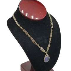Vtg Purple Intaglio Lady Cameo Pendant Choker Necklace Purple Cabochon Jewelry