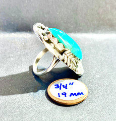 Vintage Sterling Native American 8×24 mm Turquoise Navette Ring Size 5.5 5 1/2