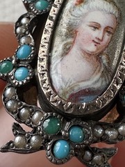 Antique Victorian era 14k Gold Silver Top Pearl Miniature Portrait Ring