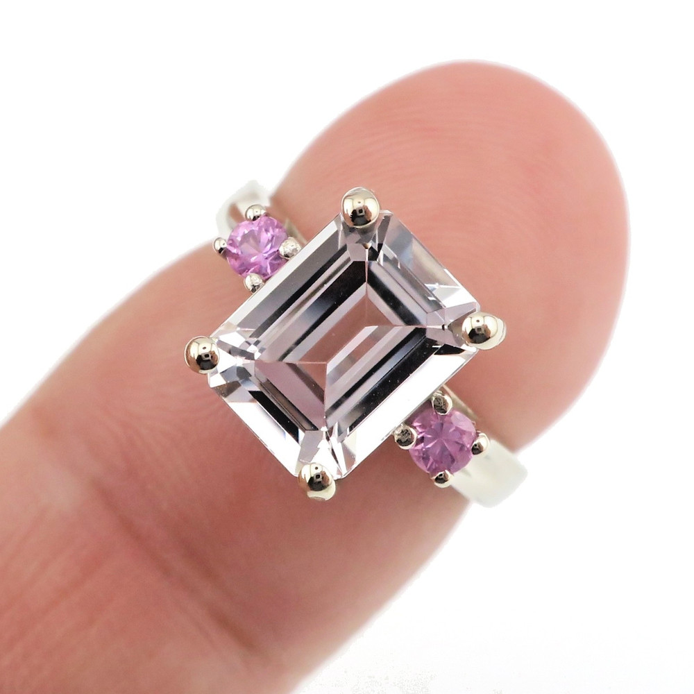 Classic 14k Solid White Gold Natural Sky-Blue Topaz and Pink Sapphire Ring 4.25