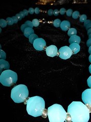 Turquoise Sky Blue Round Necklace Bracelet Set Stone Glass Spring Summer Wedding