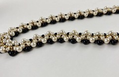 Lady Remington Faux Pearl Beaded Cluster Necklace ~ White Black With Gold Tone