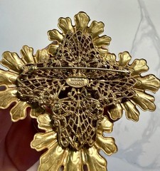 Miriam Haskell Signed Gold Tone Flower Brooch Pin Metal No Stone Vintage Rare