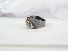 Brutalist Sterling Silver 925 Raw Natural Sapphire Modernist Size 9 Ring