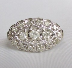 1920s Art Deco Moissanite Gemstone Cluster Navette Princess Ring Antique Jewelry