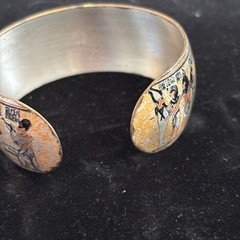 Vintage Egyptian Revival Hieroglyphic Cuff Bracelet Silver Tone Ancient Egypt
