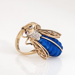 70s Vintage Diamond Insect Ring Sz 6 Large 14k Yellow Gold Fine Bee Jewelry