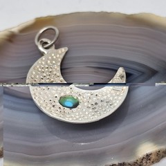 Sterling Silver 925 Crescent Moon Turquoise Stone Charm Pendant Southwestern