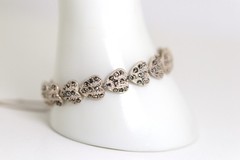 Art Deco 925 Sterling Silver Ladies Bracelet Heart Markasite, 18.5 cm