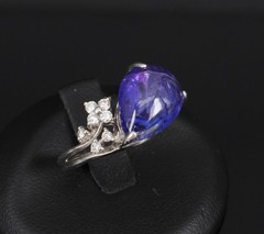 Estate 6.85ct Cabochon Cut Tanzanite & 0.24ct Diamond Platinum Ring Size 5.75