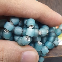 Sky blue white heart 5.5-7 mm Czech Republic glass beads long strand necklace
