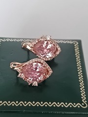 Vintage 1990-s 14 Ct Rolled Gold Pink Topaz Zircons Earrings-Hallmarked 585 RG