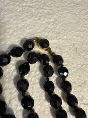 Vintage 56” Black Glass Faceted Bead Single Strand Necklace / Made In Austria