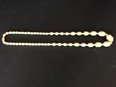 Vintage Graduated Bead Necklace 26″ L , Creamy Beige Light Beige Tan Beaded
