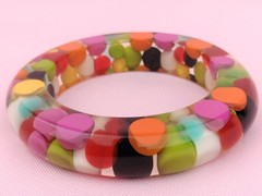 Vtg 1960s SOBRAL Clear Lucite Colorful Injected Bubble Chunky Bracelet Mod 8″