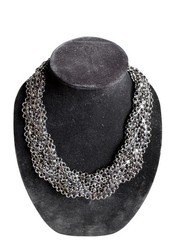 Vintage Black Metal Braid Chain Collar Necklace With Rhinestones 21″ Long