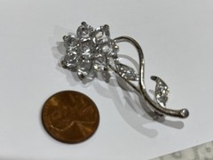 Vintage Rhinestone Flower Brooch Sparkling Clear Stones Silver Tone Pin 2 Inches