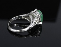 Fine 2.45ct Natural Jadeite Jade & 0.24ct Diamond Platinum Ring, Size 6