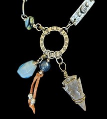 Silver Boho Pendant Necklace Cord Mixed Metals Beaded Arrow Head Stone Charms