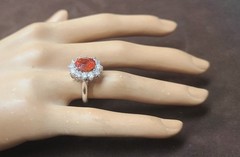 Vintage 18K White Gold Engagement Ring 4.31ct.Natural Orange Garnet Spessartite