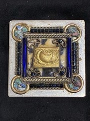 ❗️VINTAGE STUNNING HANDMADE Ayala Bar Mosaic Blue Turquoise Silver Brooch SIGNED