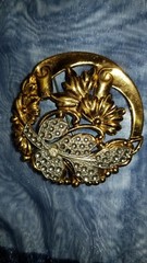 Victorian Vintage Repousse Flower Art Nouveau Art Deco Brooch 2″ Fine Detail
