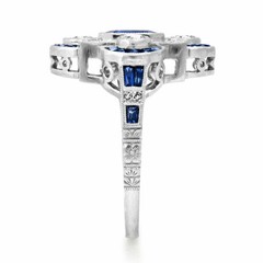 Art Deco Vintage Style Lab Created Sapphire Anniversary 14K White Gold FN Ring
