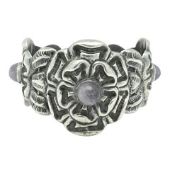 1930’s Wide Mexico City Amethyst Repoussé Sterling Silver Floral Bracelet