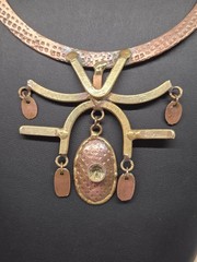 Vtg Brutalist Mixed Metals Abstract Bib Collar Choker Handmade Necklace AS IS