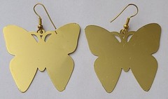VINTAGE STUNNING GOLD TONE MULTI COLOR ENAMEL BUTTERFLY PIERCED DANGLE EARRINGS