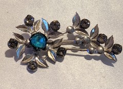 Lot Of 2 VTG Floral Brooches Pins Sterling Silver And Gold Tone Blue Crystals