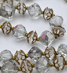 Vintage Clear Crystal Faceted Beaded Necklace Gold Tone Filigree Caps 29 In