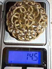 Crown Trifari Gold Tone Open Work Domed Textured Round Brooch Pin Signed 2”