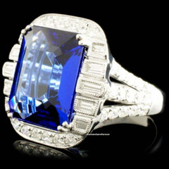Vivid Blue Rectangle Shape 11.25CT Sapphire & 1.39CT Fancy Cut CZ Handmade Ring