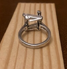 Vintage Estate Marked 18K GE Clear & Black Glass Bar Ring Deco Modernist Sz 9.75