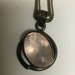 Vintage 925 Real Rose Quartz Pendant W/ VTG DESIGN AGI 925 ITALY Necklace