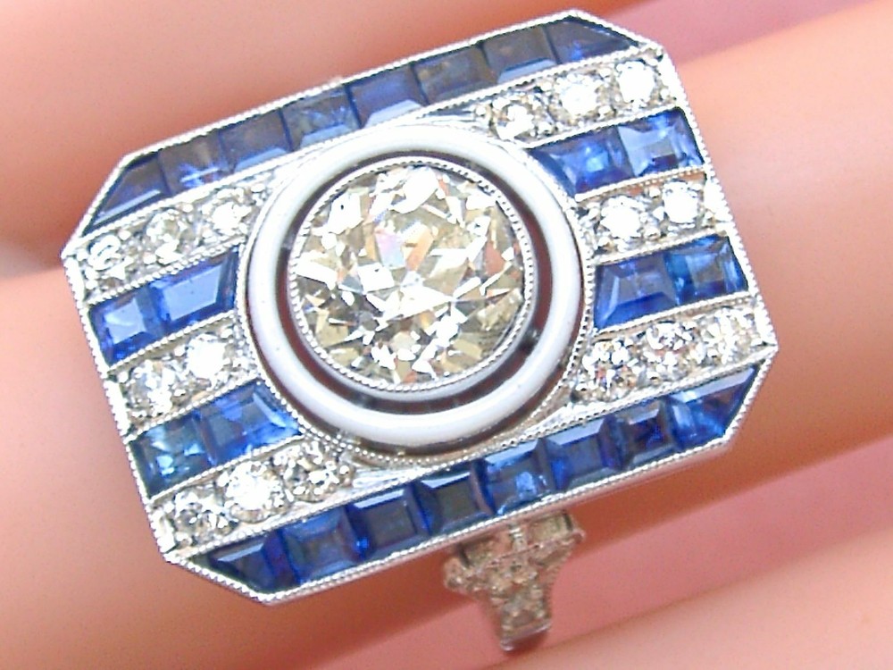 2.45Ct White Round & Blue Princess CZ Vintage Ring In 925 Sterling Silver