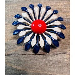 Vintage 1960s red, white, and blue enamel flower brooch