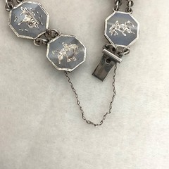 VTG Siam Sterling Silver 925 Niello Black Enamel Panel Bracelet 6.75″