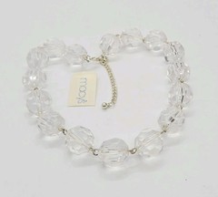 Clear Lucite Disco Ball Necklace Silver tone Art Deco Link Chunky Macy’s 21 in