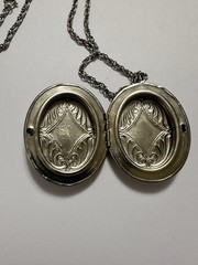 Vintage Locket Double Sided Silver Tone Necklace Large #004 Engraving