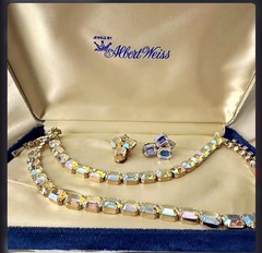 Weiss AB Crystal Necklace Bracelet Earrings Set Original Box 1950s Parure