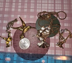 Lot Of 4 Hummingbirds 3 Necklaces And 1 Pin Or Brooch Gold And Silver Tone